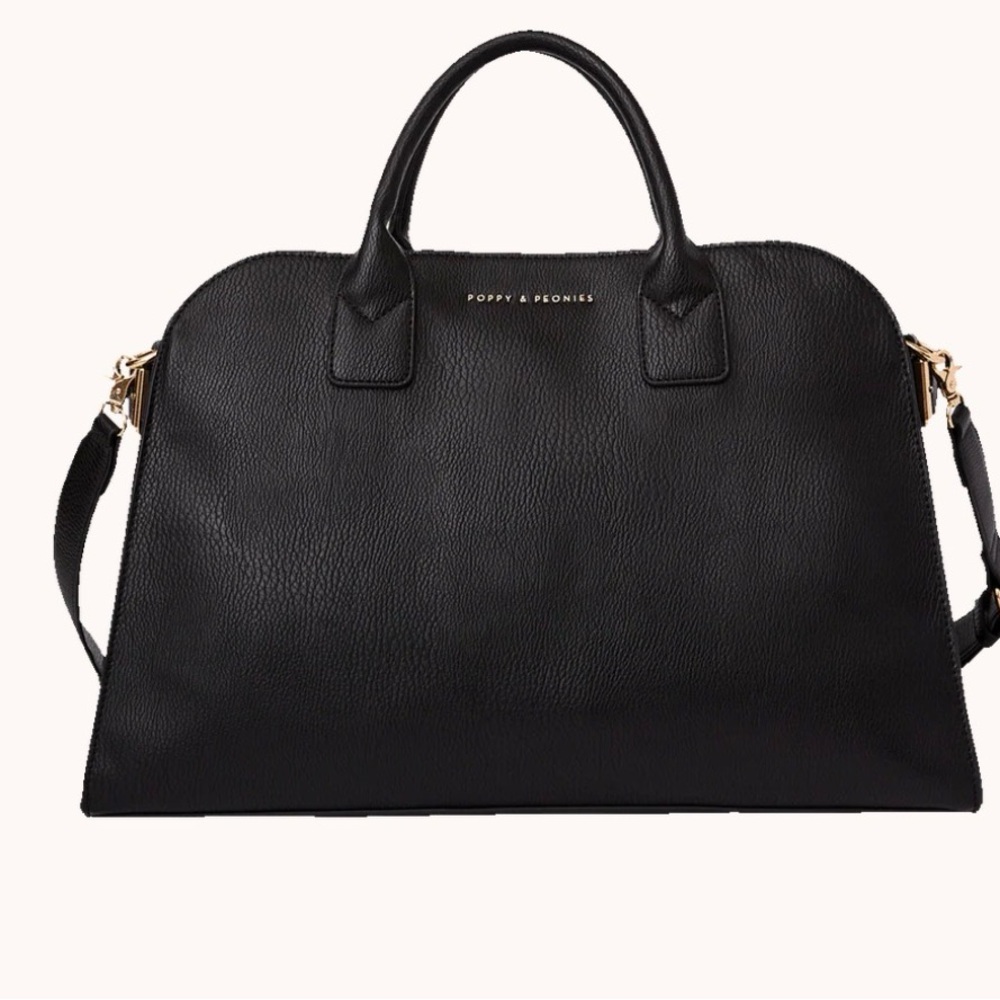 Poppy & Peonies Black Leather uptown tote. New with tags